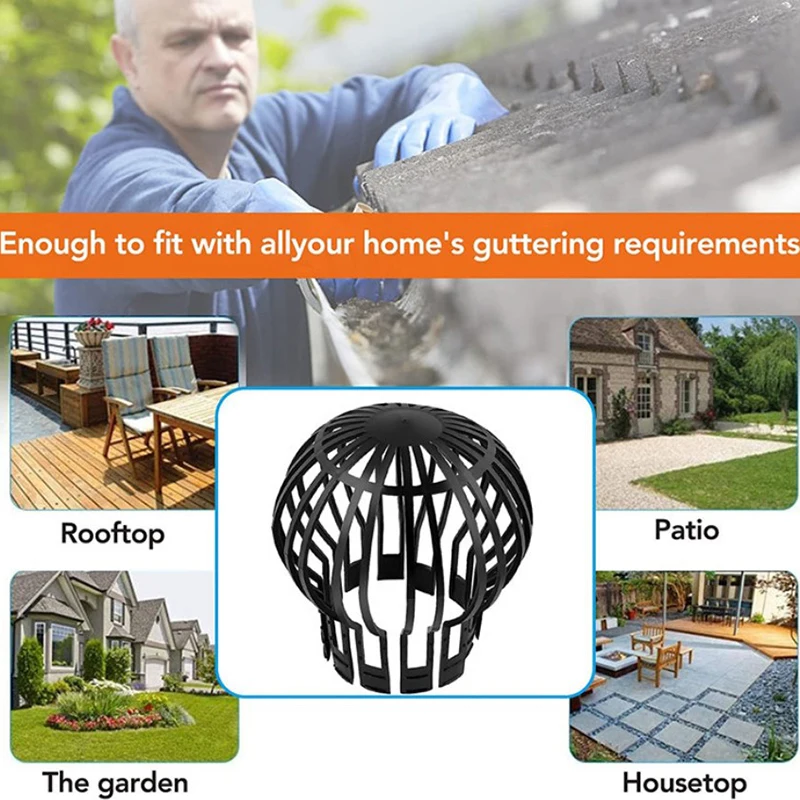 Leaves Protection Outdoor Downpipe Strainer Easy Install Black Gutter Guard Roof Drain Anti-blocking Home Debris PP Garden