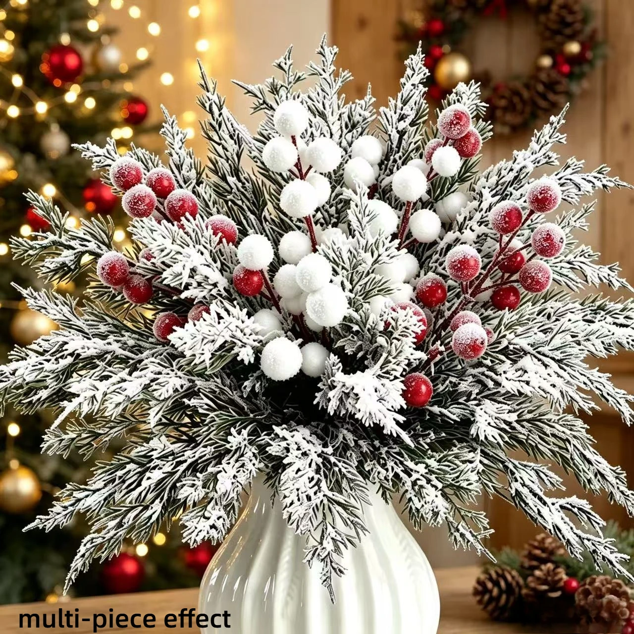 30/15-Piece Set (23 Pine Branches + 3 White Fruit Branches with Snowflakes + 4 Red Fruit Branches with Snowflakes / 8 Pine Branches + 3 White Fruit Branches with Snowflakes + 4 Red Fruit Branches with Snowflakes) with