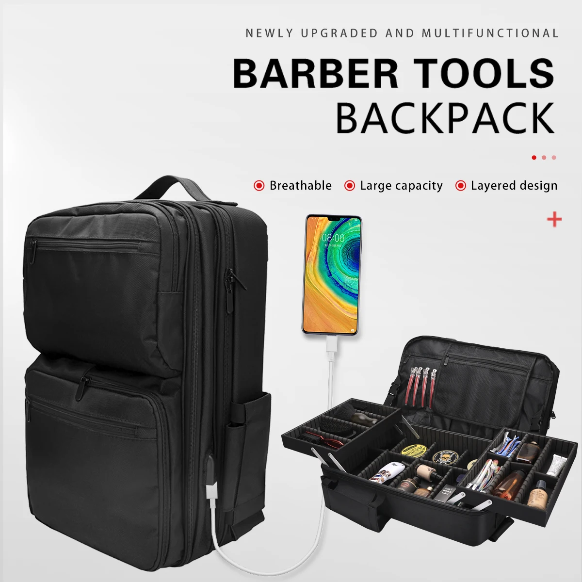 

Hairdressing Tool Backpack large capacity With Layered Design And Multifunctional Storage Suitable For Hair Tool Storage