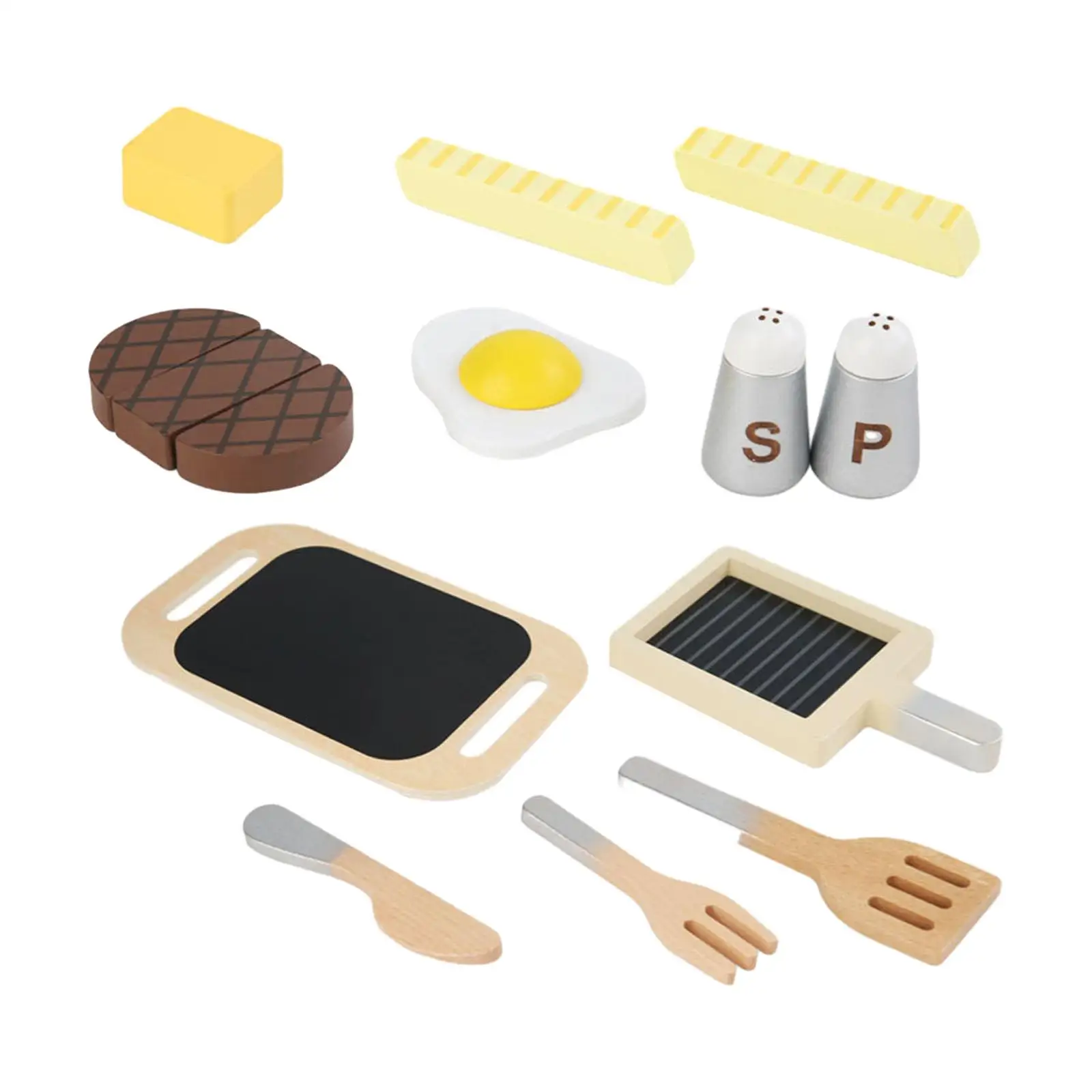 Acessórios de cozinha de madeira brinquedo panelas brinquedo, fingir jogar, acessórios de cozinha playset cozinhar brinquedos para presente de aniversário