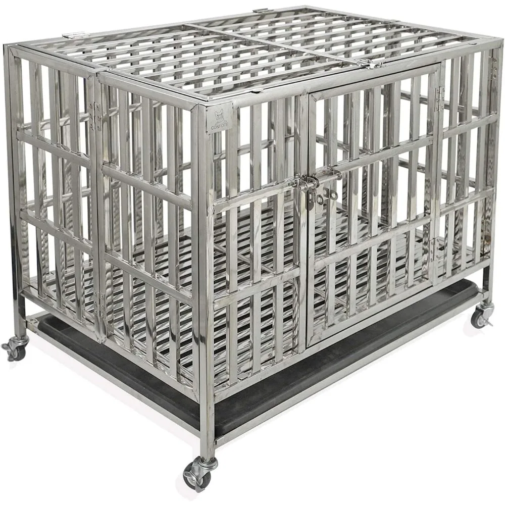 

Confote 37” Heavy Duty Stainless Steel Dog Cage Kennel Crate and Playpen for Training Small Dog Indoor Outdoor with Double Doors
