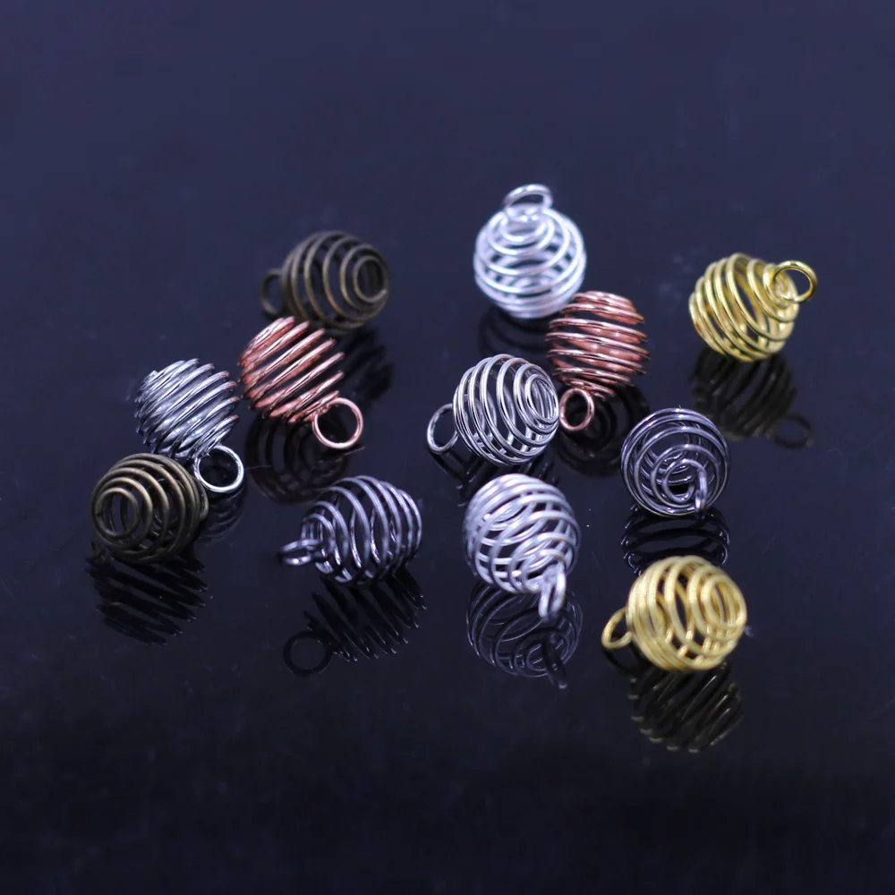 50Pcs Pendants Beads Cages Spring Spiral Lantern Mixed For Charm Necklaces Jewelry DIY Finding 9mm