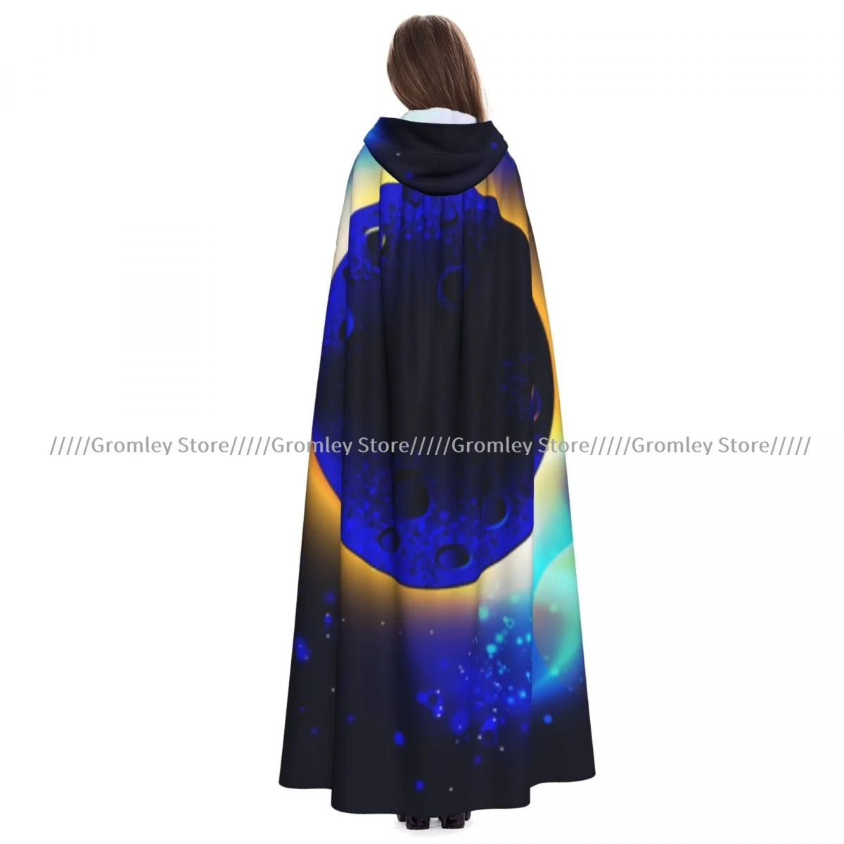 Adult Space Planets Stars Cloak Cape Hooded Medieval Costume Witch Wicca Vampire Halloween Costume Dress Coat