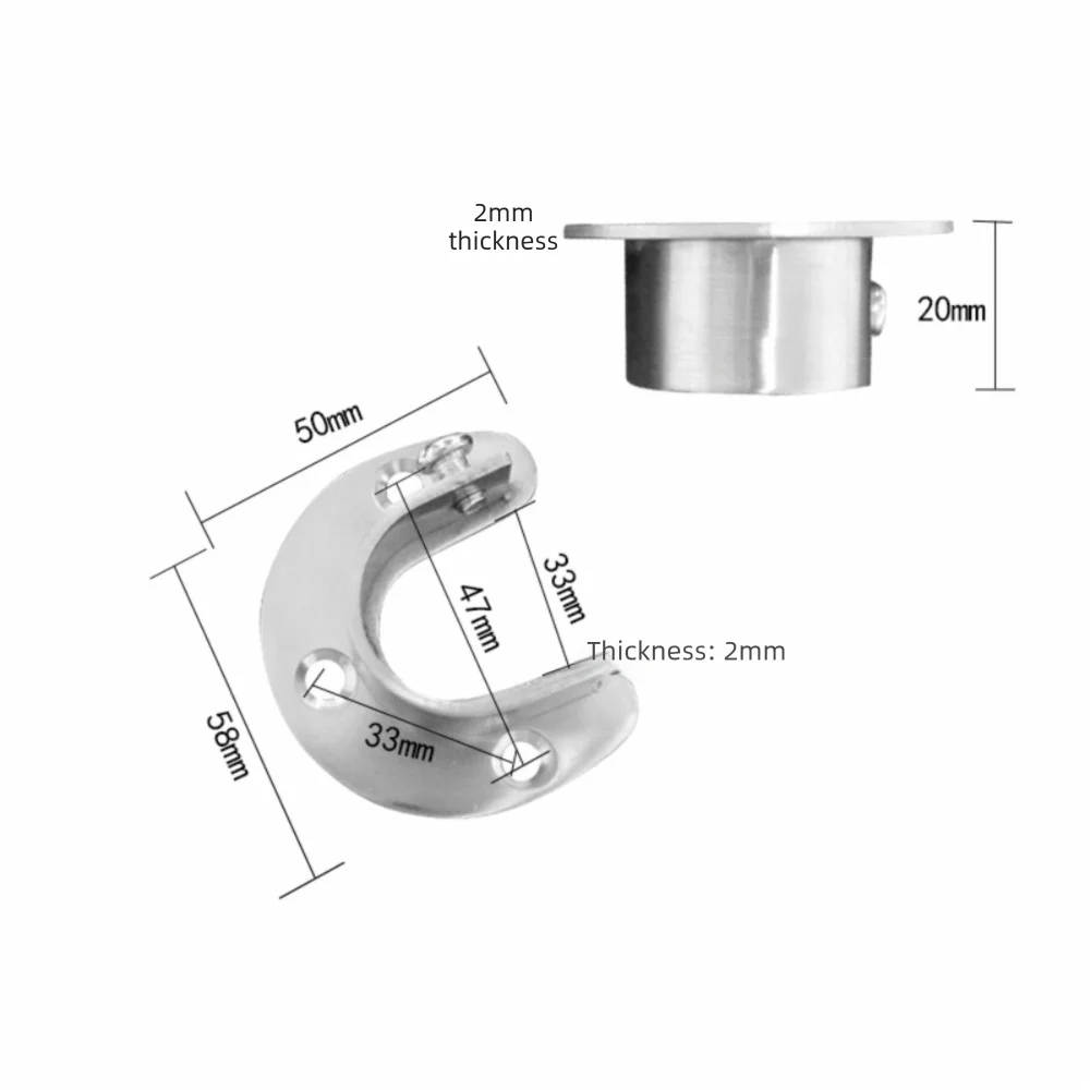 High Quality Stainless Steel Flange Seat Tube Hook Rod Support Wardrobe Hanger Rod Fixed Support Bracket Hardware Accessories