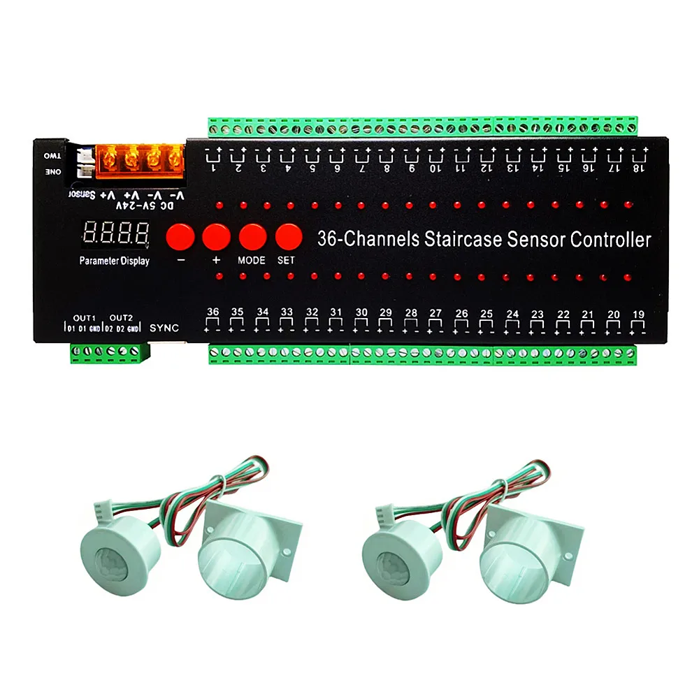 

PIR Motion Sensor Stair LED Light Strip Controller DC 5-24V 36-Channels 2 IN 1 SPI Pixel Addressable Step Staircase Controler