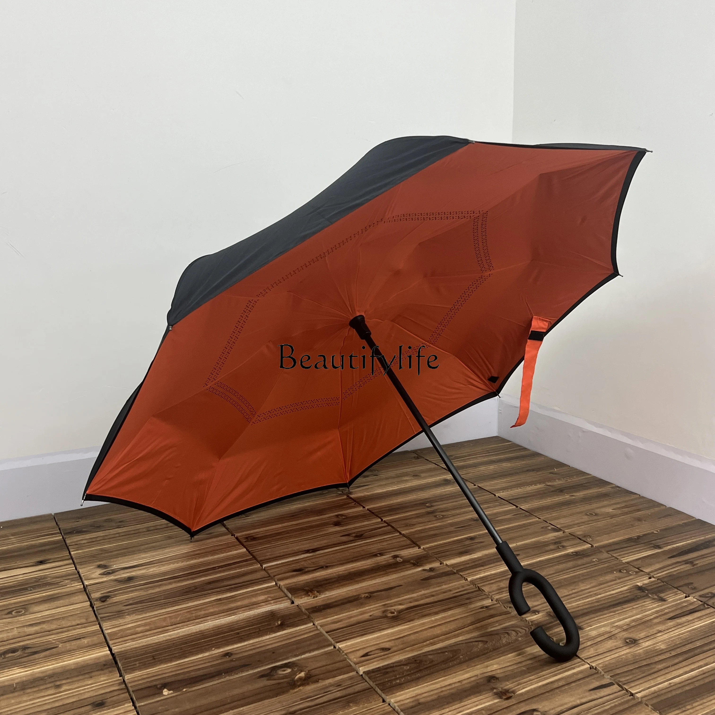 Creative C- Type Handle Car Reverse Umbrella Long Handle Manual Double-Layer Sunny Umbrella