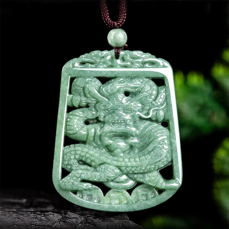 

Natural Burmese Emerald Dragon Jade Pendant Necklace Hand-Carved Fashion Charm Jewelry Accessories Amulet Gifts for Men Zodiac