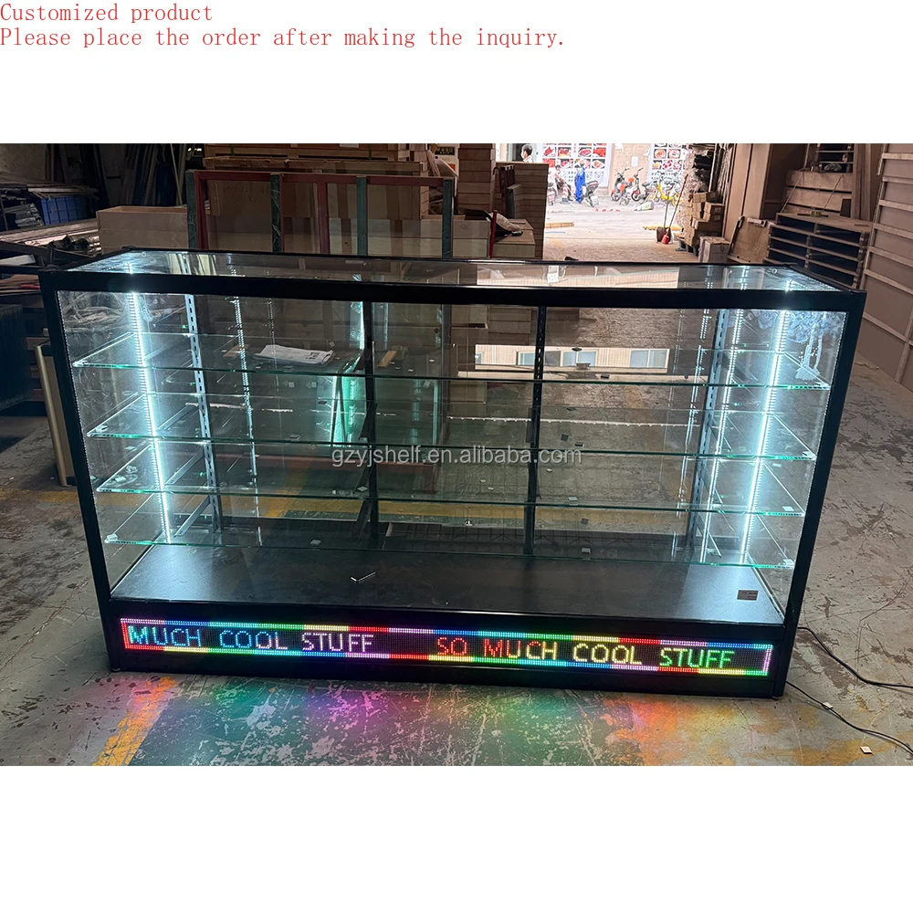 

Custom.Wholesale OEM Custom 6ft Smoke Shop Glass Display case with Built-in Led Sign Support App Setting