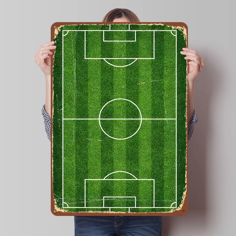 Overhead View of a Soccer Field Metal Poster Customized Wall Art Retro Vintage Tinplate Signs for Man Cave Room Decoration Cozy