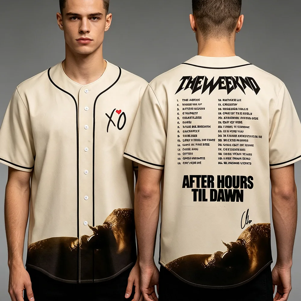After Hours Til Dawn Tour Baseball Jersey TheWeeknds Merch 3D Graphic Print Shirts Men Women Unisex Short Sleeve Button Down Top