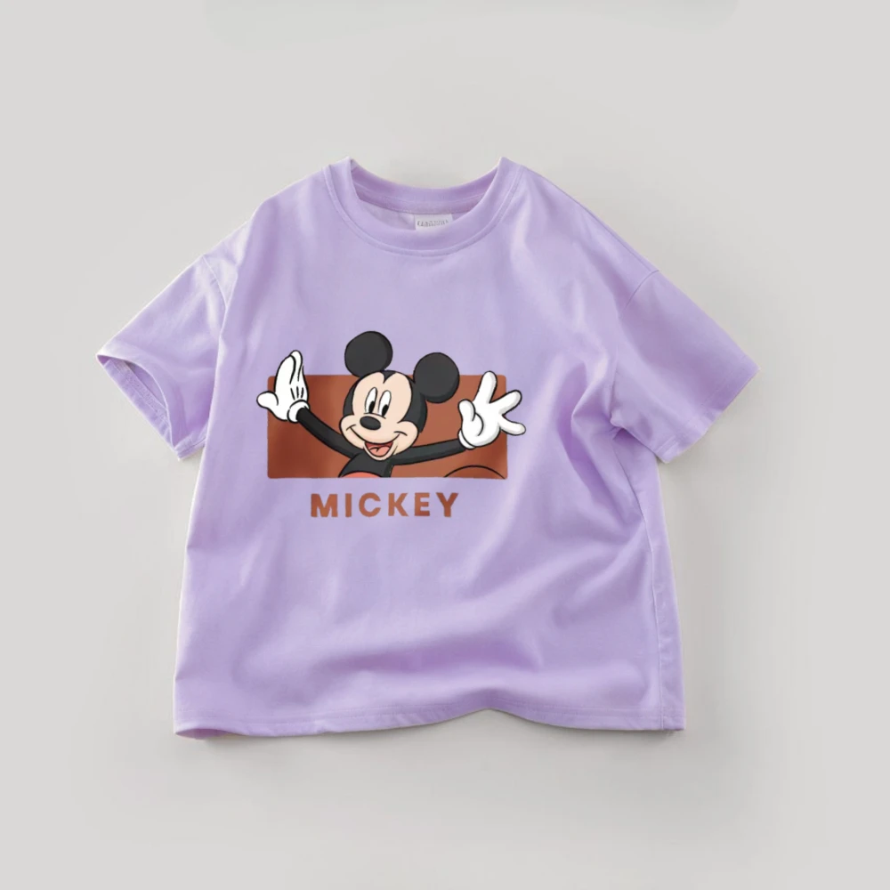 ديزني ميكي الكرتون تي شيرت ملابس الأطفال الصيف بلون بسيط الاطفال قصيرة الأكمام بلايز تيز طفل زي تي شيرت