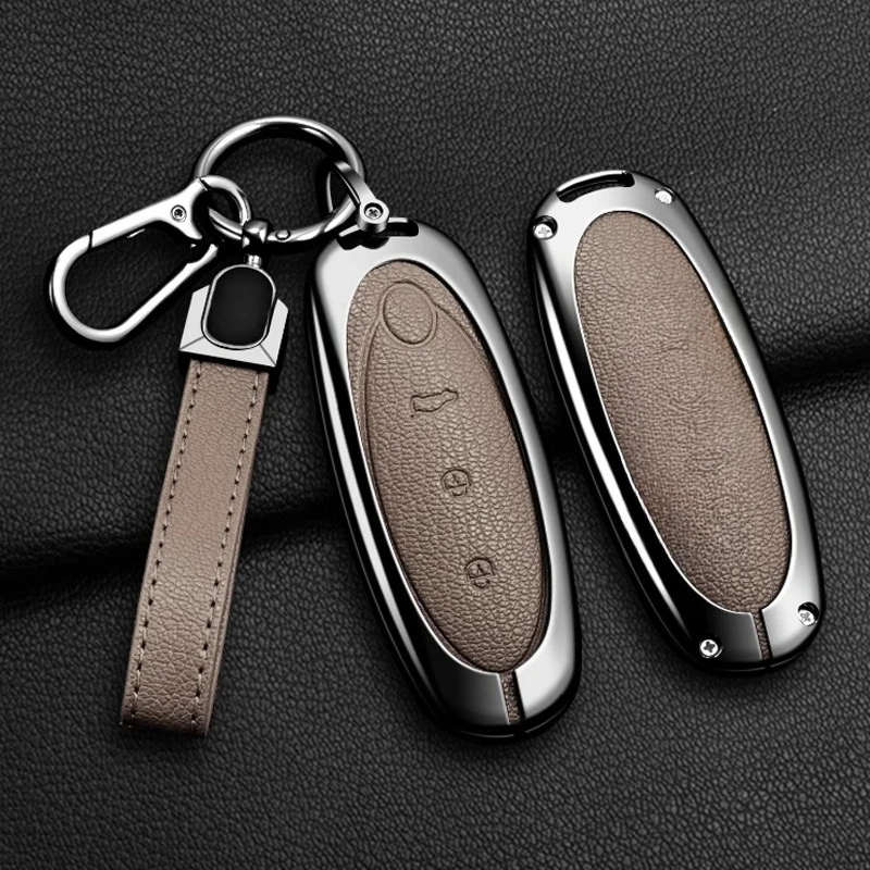 

3 Buttons Zinc Alloy + Leather Car Key Case Cover Shell Holder For 2024 Dongfeng NAMMI 01 new Energy Remote Key Protection