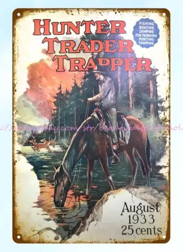 1933 Hunter Trader Trapper deer hunting horse metal tin sign retro home decor