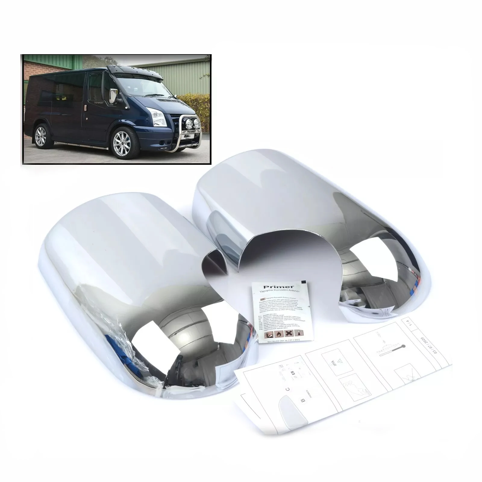 

1pair Car Chrome Wing Mirror Covers Caps Clear Durable Abs Door Side Mirrors Caps For Ford Transit Mk6 Mk7 Car Accessories