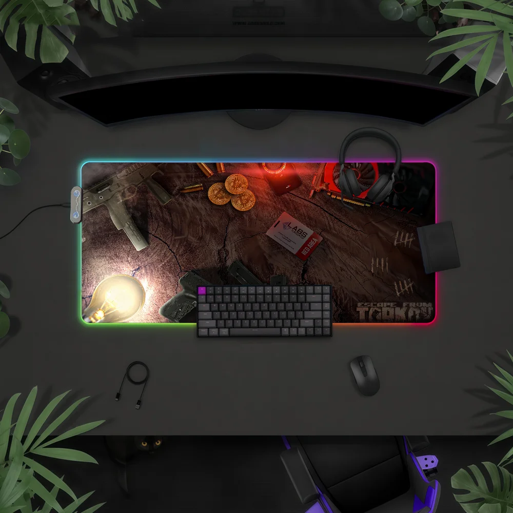 Game E-Escape from Tarkov Mouse Pad RGB LED Light Colorful Game Keyboard Non-slip Cover Desk-mat Surface Waterproof