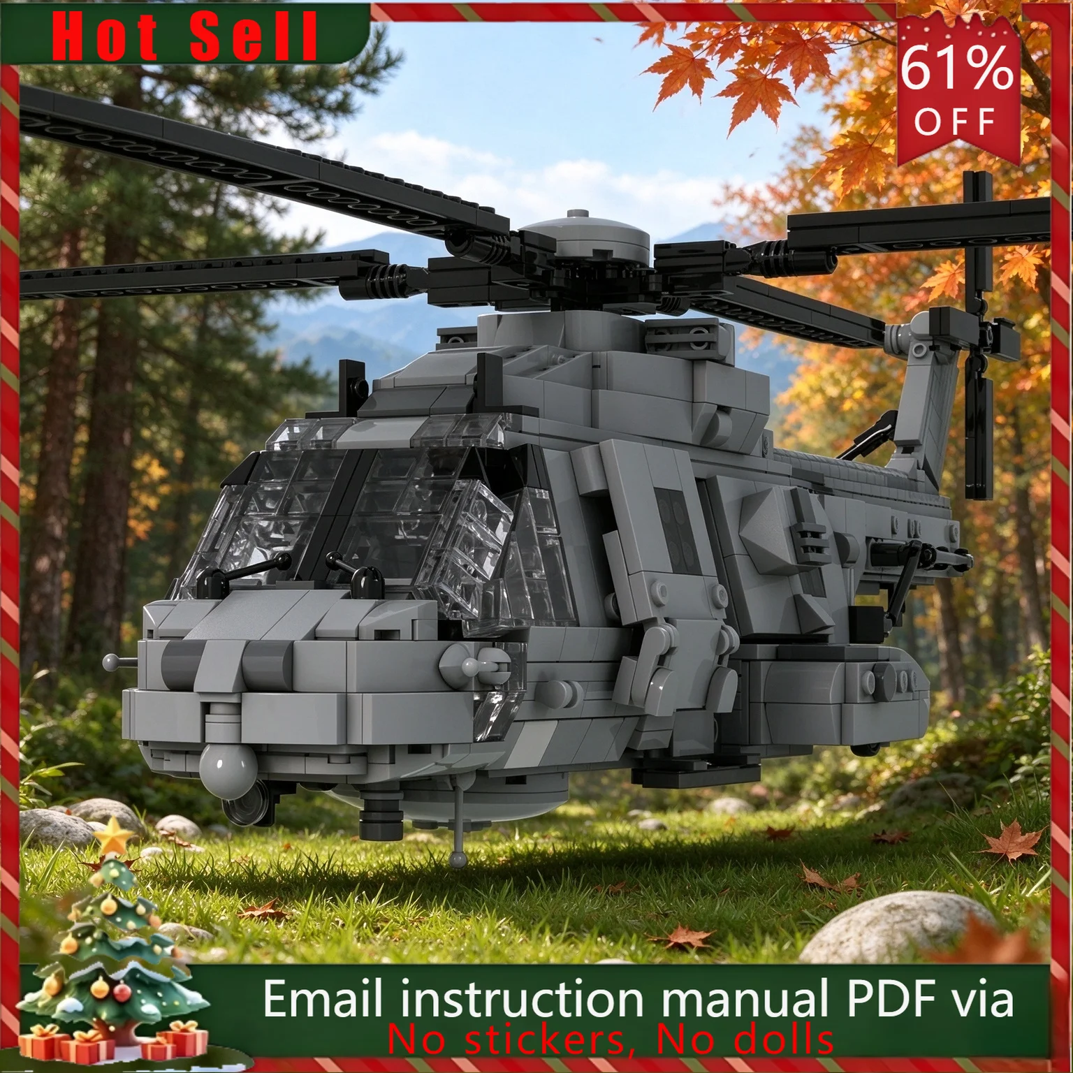 1209PCS MOC Marine Utility Helicopter Aircraft Display Model Building Blocks DIY Assembly Gifts for Adults Collection Desktop