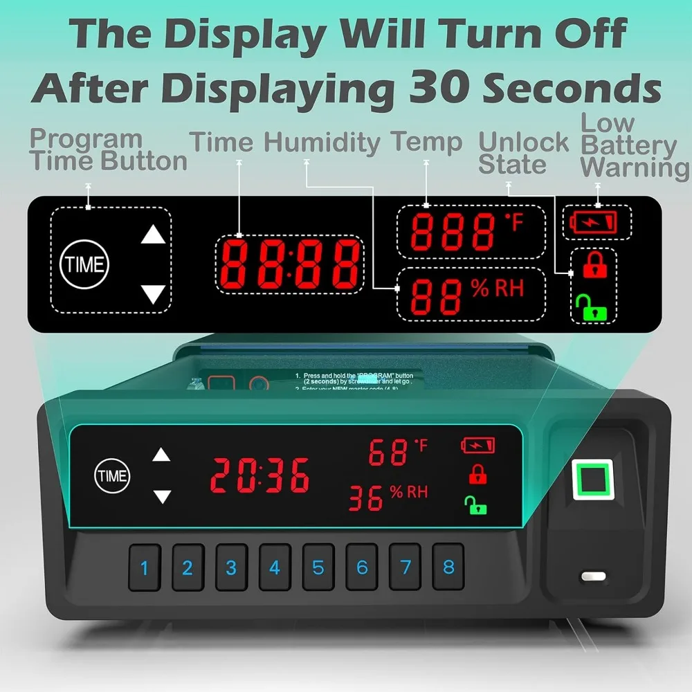 Smart Gun Safe with Security Cable - Biometric Pistol Safe for 2 Handgun 3 Ways Quick Access with Fingerprint/Keypad/Key