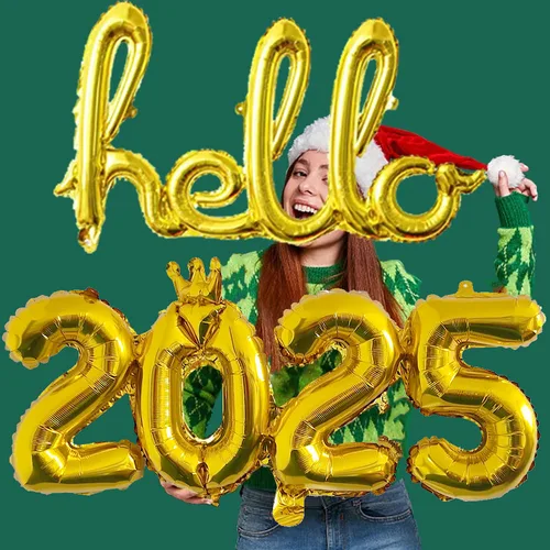 헬로 2025 글자 숫자 디지털 호일 풍선, 홈 2025 이브 파티 장식, 새해 크리스마스 장식, 1 세트 결합