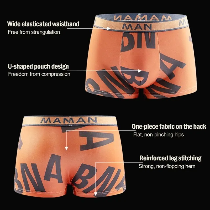 4Pcs Fashion Men Panties Seamless Letter Printed Underpants Breathable Man Underwear Plus Size Male Boxer Calzoncillo Hombre Hot