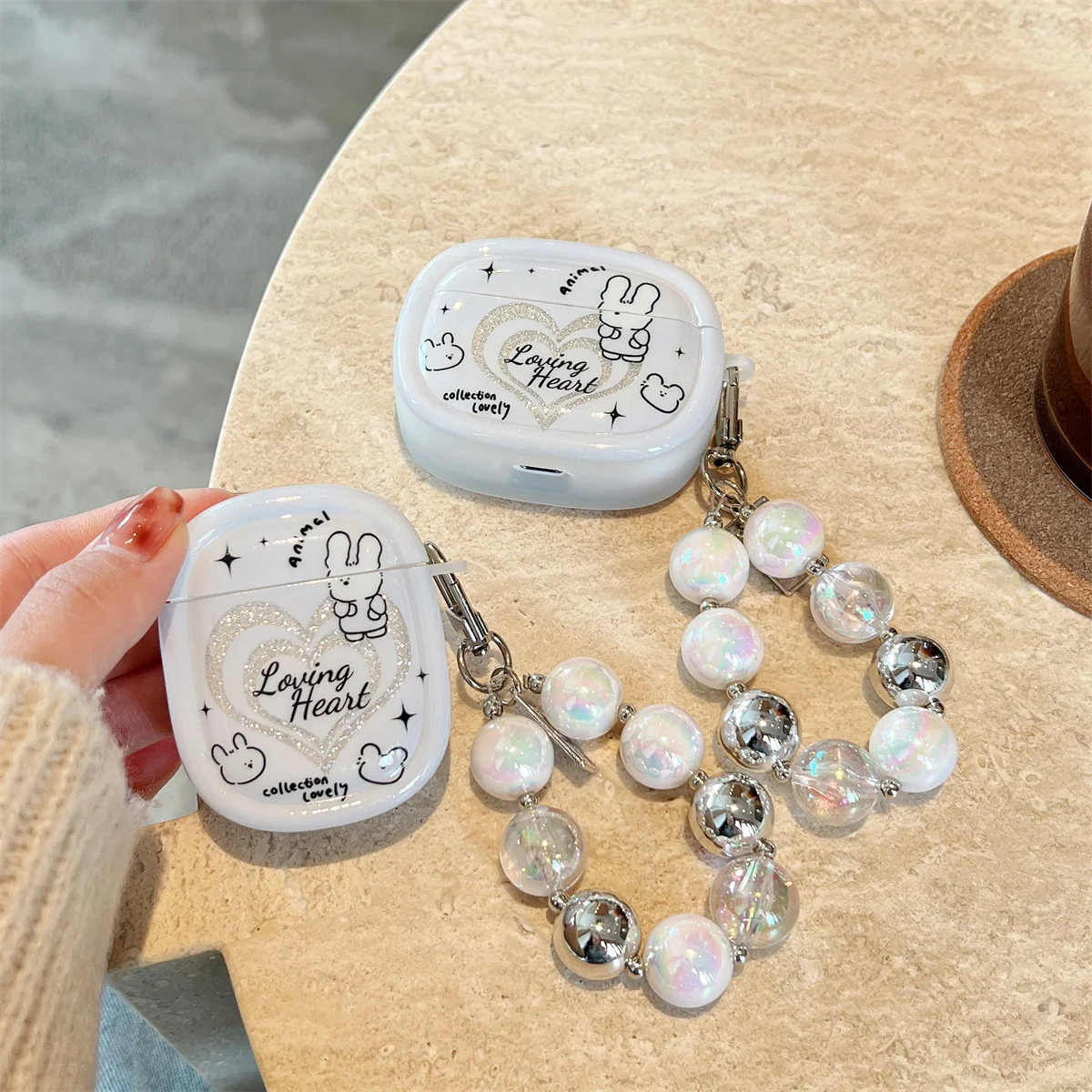 เคสชุดหูฟังแวววาวลายหัวใจสำหรับ Apple airpods 3 Pro 2 1เคสกระต่ายนิ่มสร้อยข้อมือฝาครอบกล่องหูฟังบลูทูธไร้สาย