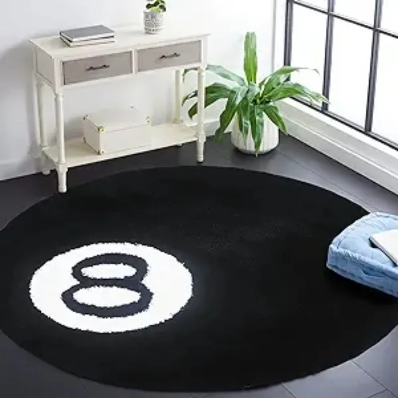 Simulated Billiards 8 Ball Carpet Cute Soft Area Circle Rug for Bedroom Room Playroom Living Room Non-Slip Fluffy Decor Carpet