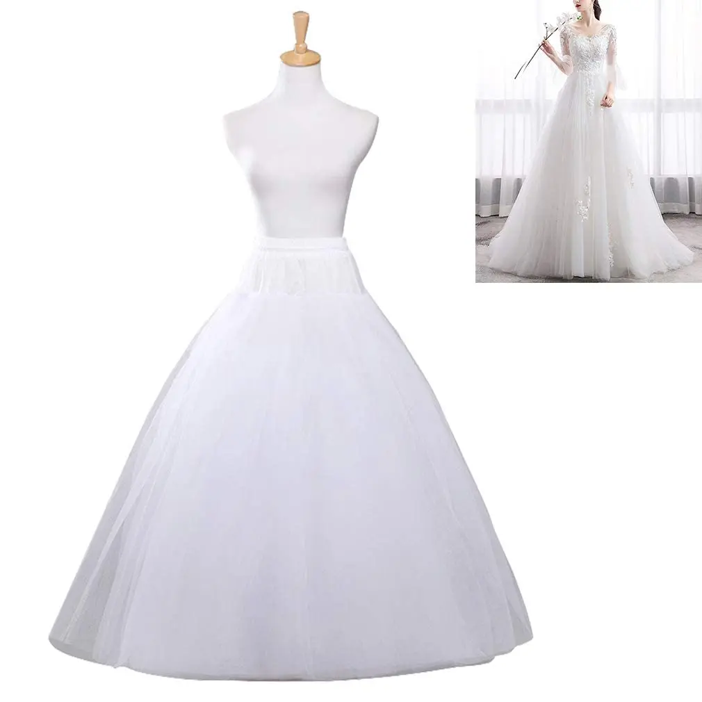 White Wedding Hoopless 4 Layers Tulle  Petticoats Crinoline A-line  Floor Length Slips Underskirt for Bridal Gown