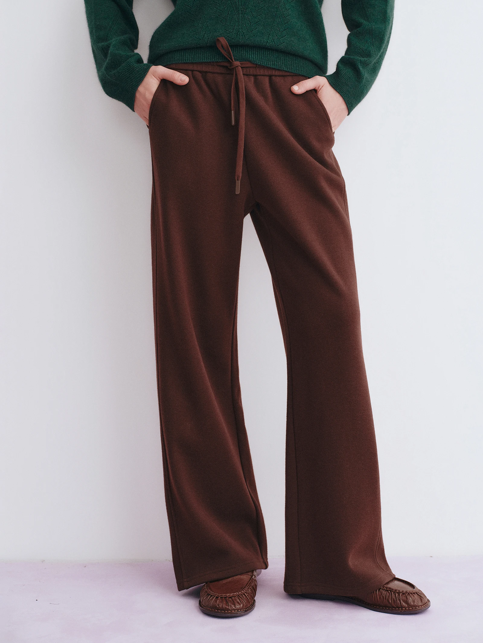 

Lazin Sle Heated Woolen Pants Camel Hair eep Camere Straight Leg Slimming Dstring Elastic Waist Casual Trousers