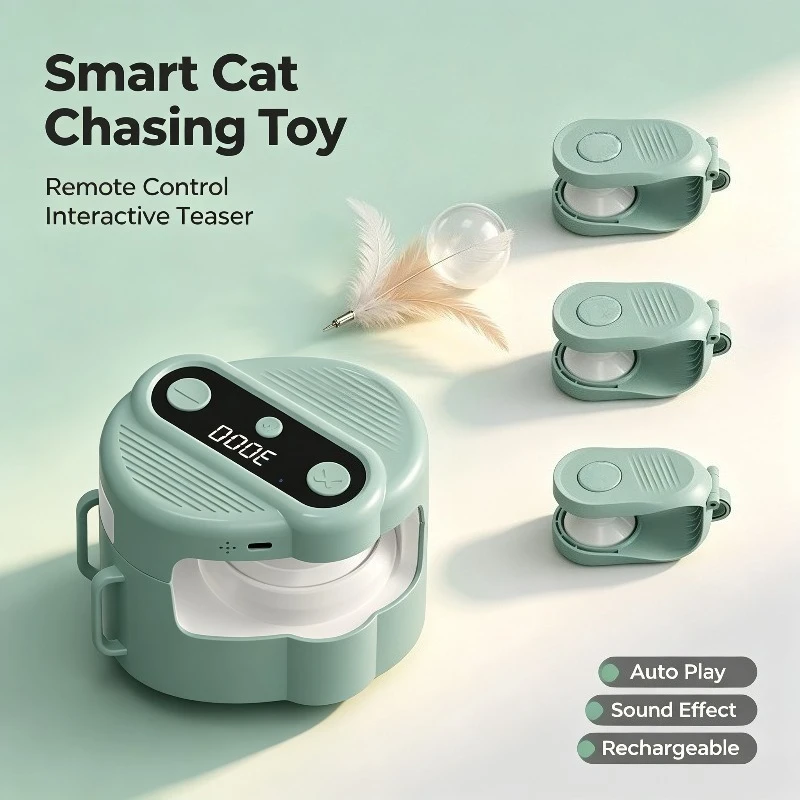 Remote Control Electric Cat Chasing Toy USB‑C Rechargeable Interactive Sound Pet Toy Automatic Self‑Play Smart Cat Teaser