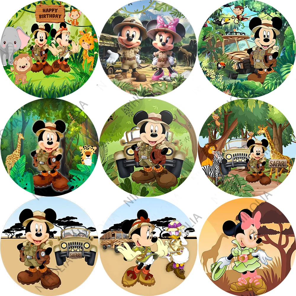 

Minnie Mouse Safari Round Covers Photo Backdrop Kids Birthday Party Baby Shower Animals Photography Background Photo Prop