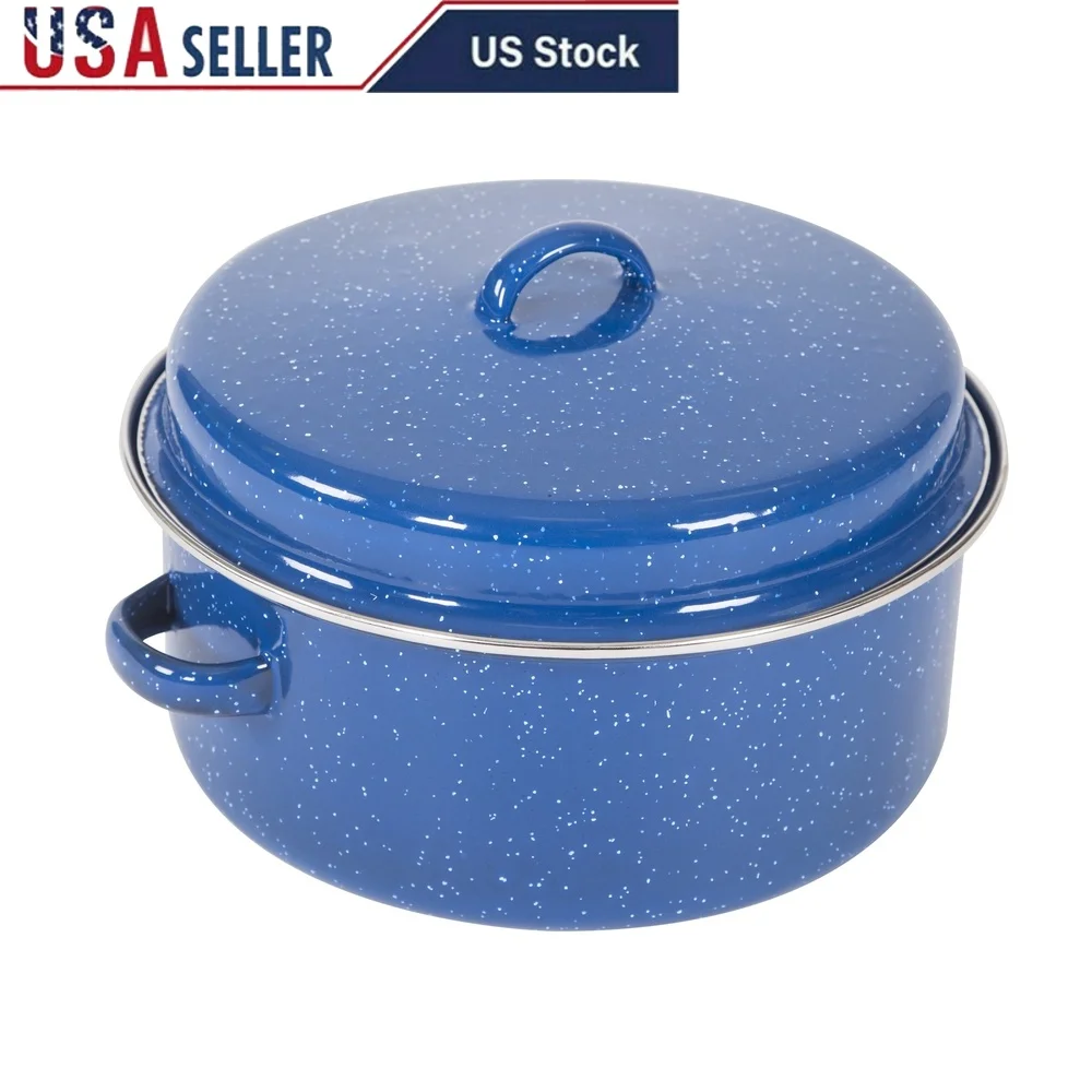 

5 Quart Enamel Cook Pot with Lid Durable Steel Stockpot Oven Safe Handwash Triple Layer Construction Raised Bottom Oversized