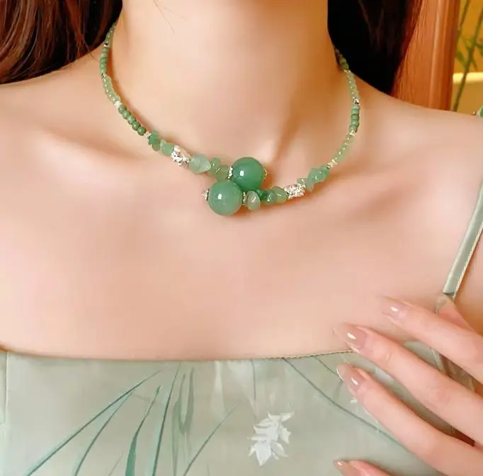 Eastern Style Jade Beaded Choker Necklace Clavicle Chain Wholesale