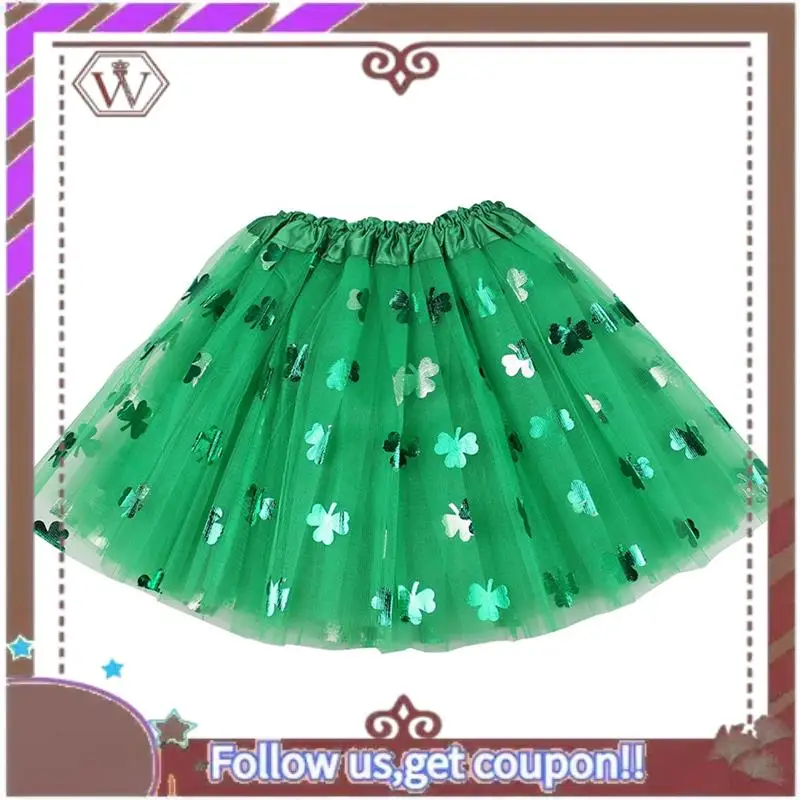 

(Новинка) - Зеленая юбка-пачка на День Святого Патрика, трилистник, сетчатая тюлевая юбка с блестками, нарядное платье, прочный день Святого Патрика