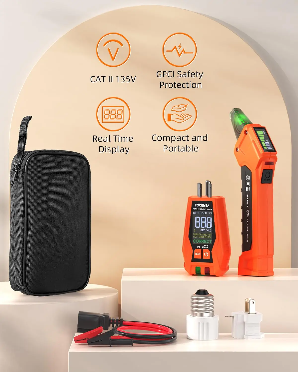 Circuit Breaker Finder Kit with GFCI Tester, Light Socket Adapter & Carrying Case for Home and Commercial Use