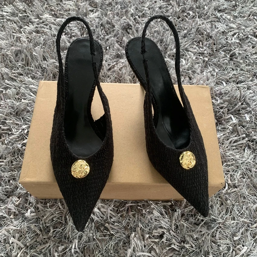 2025 ربيع جديد ماركة صندل نسائي موضة أشار تو الضحلة الانزلاق على السيدات أنيقة Slingback أحذية رقيقة حذاء كعب عالي