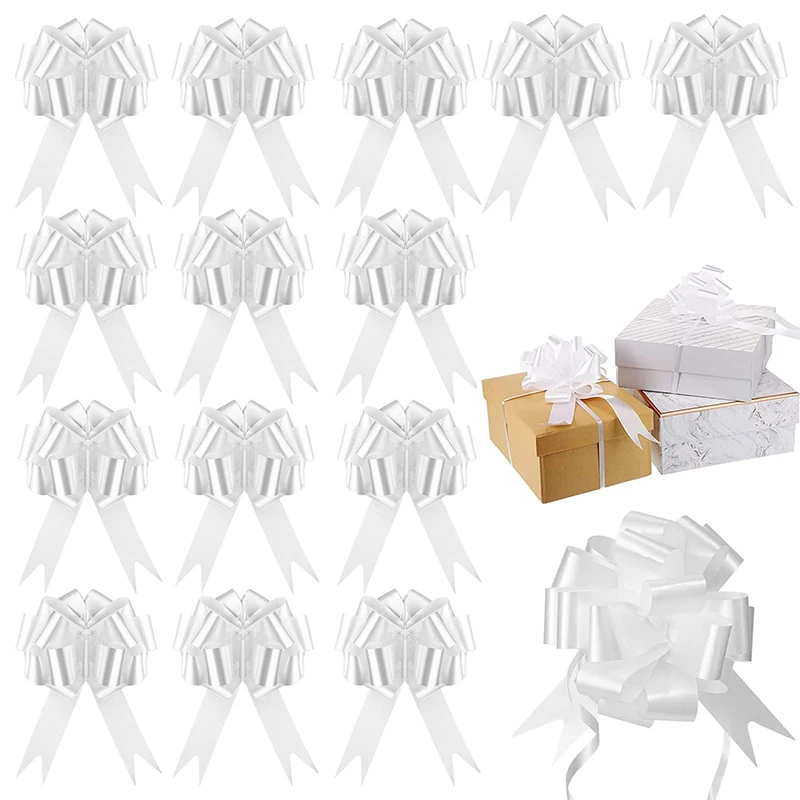 30pcs Bow White Rosette Wedding Decoration Bows Balls Car Bows Christmas Festival Party Background Bouquet Gift Packing Ribbon