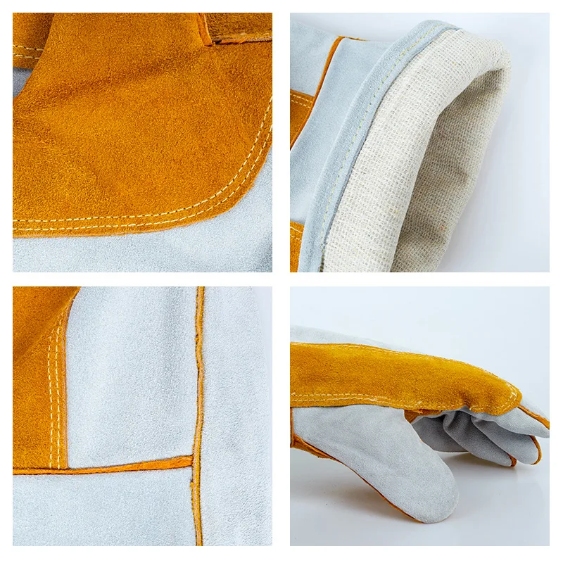 قفازات لحام من جلد البقر الفاخر - قفازات أمان جلدية طويلة وسميكة مقاومة للحرارة لللحام والسائقين