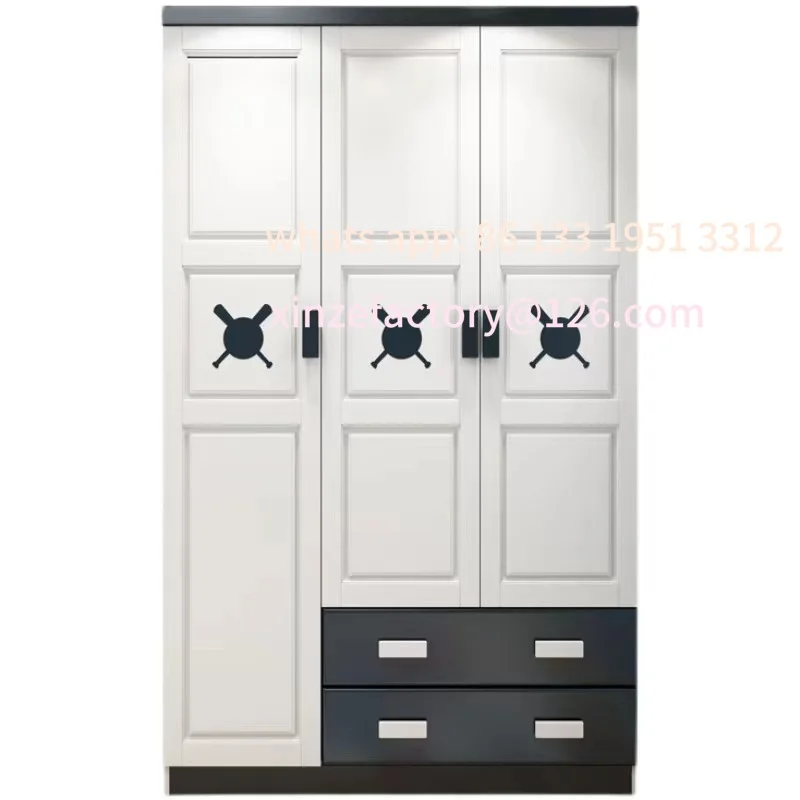 

Solid wood wardrobe modern simple three-door children's wardrobe swing door locker bedroom small apartment