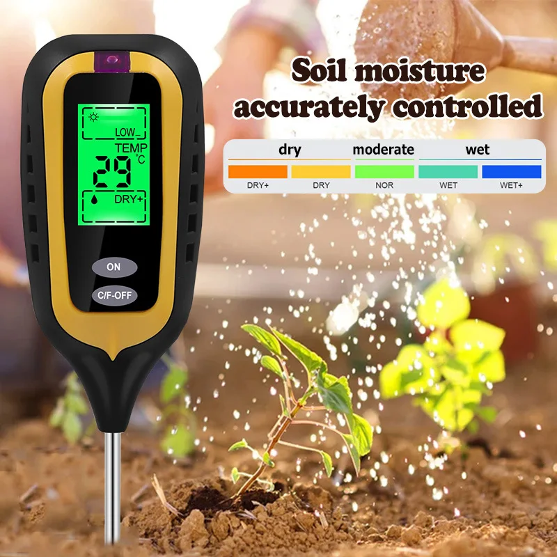4 in 1 Soil Detector PH PH Humidity Illuminance Temperature Moisture Test Pen Horticultural Flowers and Plants Detection