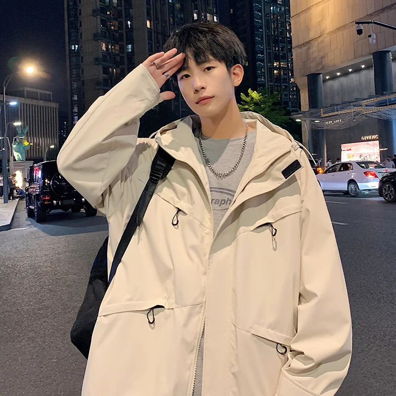 Autumn and Winter Men's Jackets New Arrival Multi-pocket Loose Hooded Outdoor Jacket for Male Korean Solid Color Men's Outwear