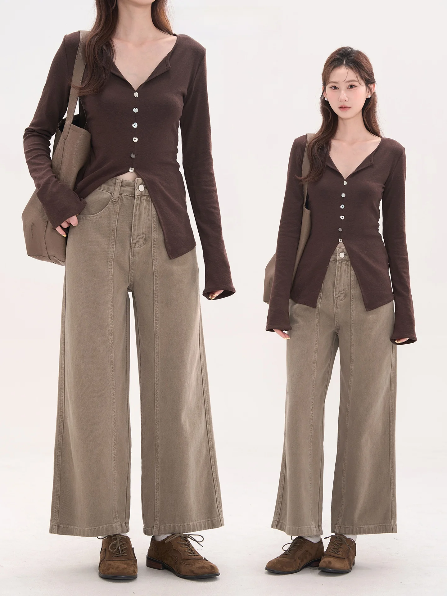 

Джинсы Heme Khaki прямого кроя для женщин, осенние, винтажный дизайн, повседневные хлопковые брюки с застежкой-молнией на талии