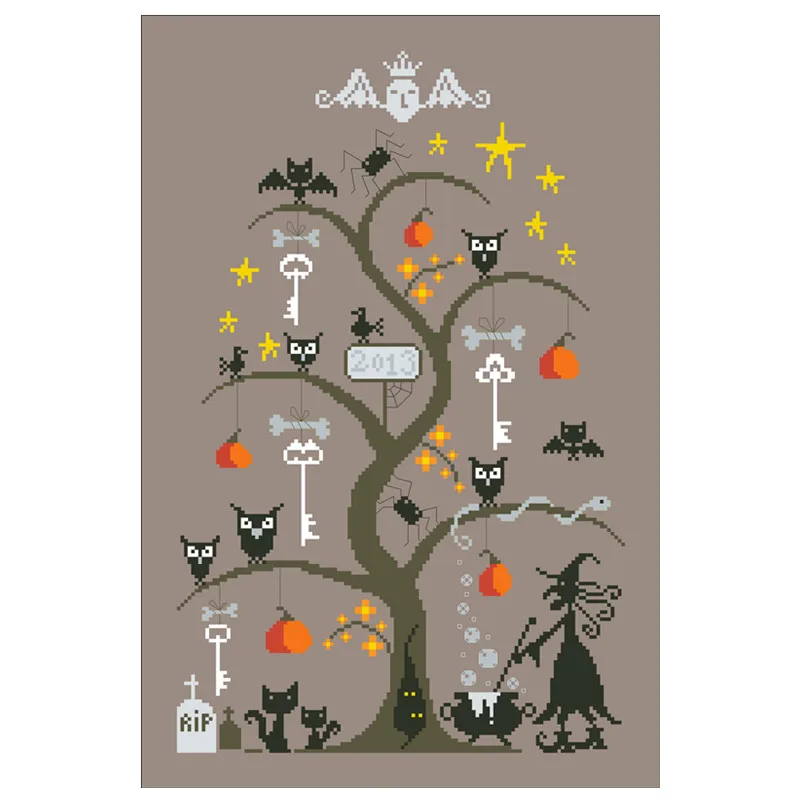 طقم تطريز متقاطع لشجرة الهالوين تصميم نمط الفاكهة 18 قيراط 14 قيراط 11 قيراط قماش القهوة عبر الغرز لتقوم بها بنفسك تطريز #2