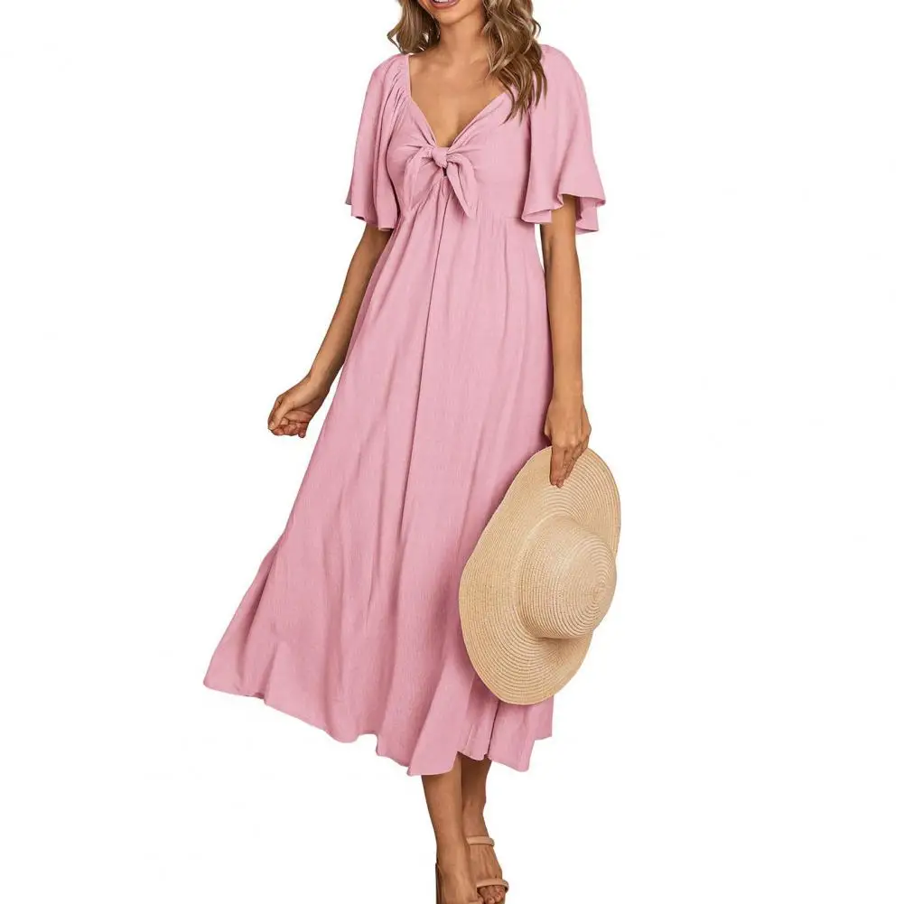 

Lightweight Dress Elegant V Neck Summer Dress with A-line Breathable Fabric for Beach Vacation