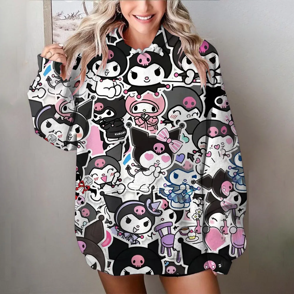 Sanrio Búbos couplehoodie Az egész Évad kapucnis kuromi Japán nyelv aranyos Gúnyrajz Női kapucnis kültéri sportok majd Ráérő Garbó ﻿