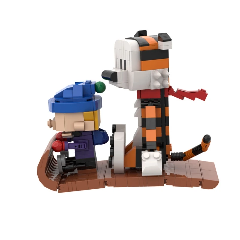 MOC animasyon bebek Calvined ve Hobbes modeli yapı taşı kızak karikatür kaplan Mini Action Figure tuğla oyuncak çocuk noel hediyesi