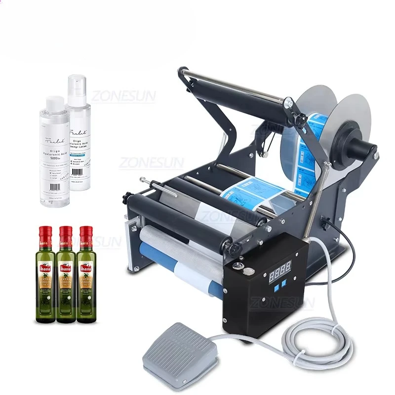 

ZONESUN ZS-TB16P Small Desktop Semi Automatic Wine Tin Cans Jar Round Bottles Sticker Labeling Machine