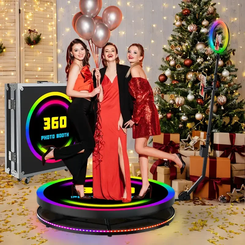 Best Party 360 Photo Booth Machine 80 100CM with Flight Case Automatic Spin Selfie 360 Camera Booth for Weddings Christmas Event