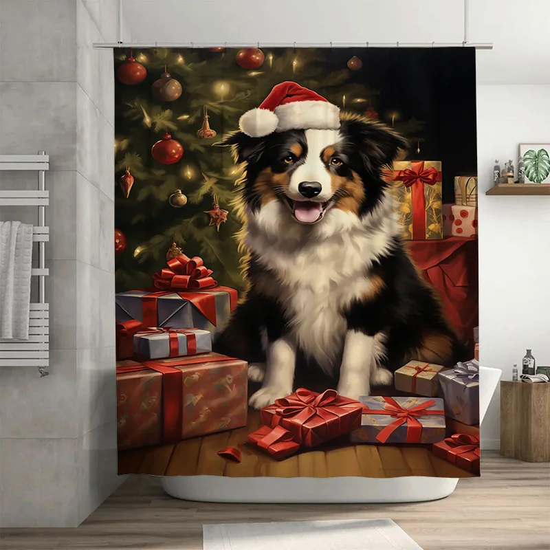 

Tuniu Adorable Golden Retriever Christmas Bathroom Decor Festive Holiday Shower Curtain Cute Dog Lover Gift Idea Premium Waterpr