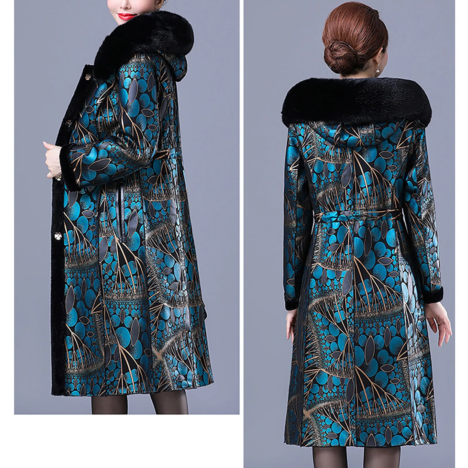 معطف واحد فقط من جلد الغزال الصناعي للنساء جاكيت طويل دافئ للشتاء معطف مبطن بالفرو الصناعي قابل للعكس للنساء في منتصف العمر وكبار السن #3