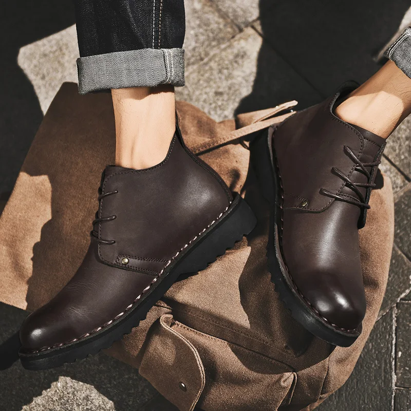 

New Work Boots, Retro Handcrafted Leather Shoes, Comfortable Thick-soled Casual Hiking Shoes, Classic Outdoor Casual Men's Boots