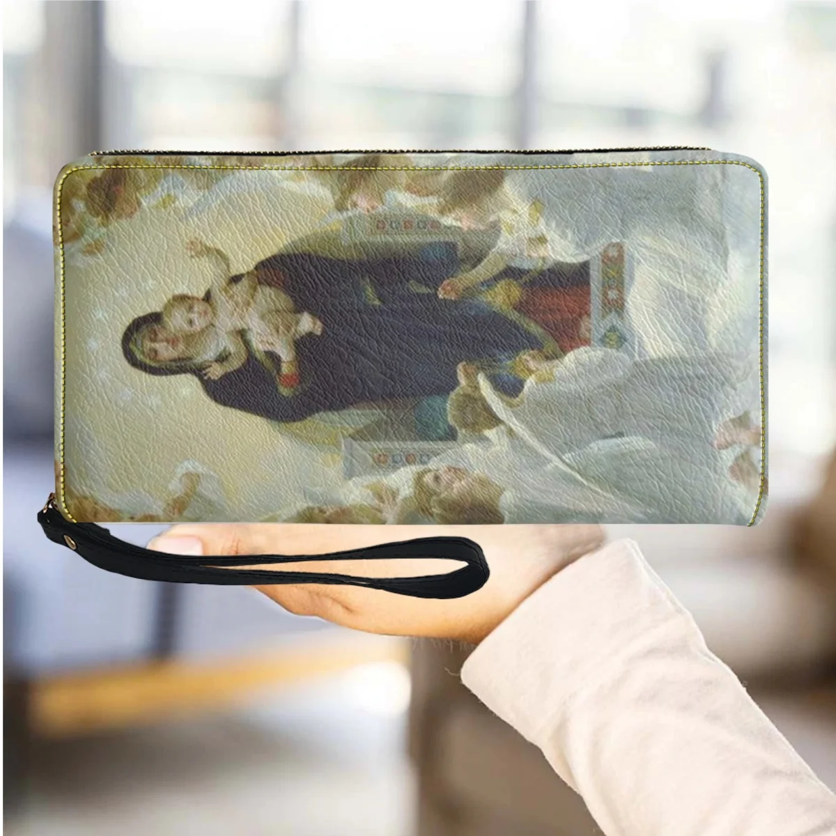 Virgin Mary with Angels Wallets Women Leather Casual Long Ladies Purse Zip Around Multifunction Cardholder for Girls Wallet 2023